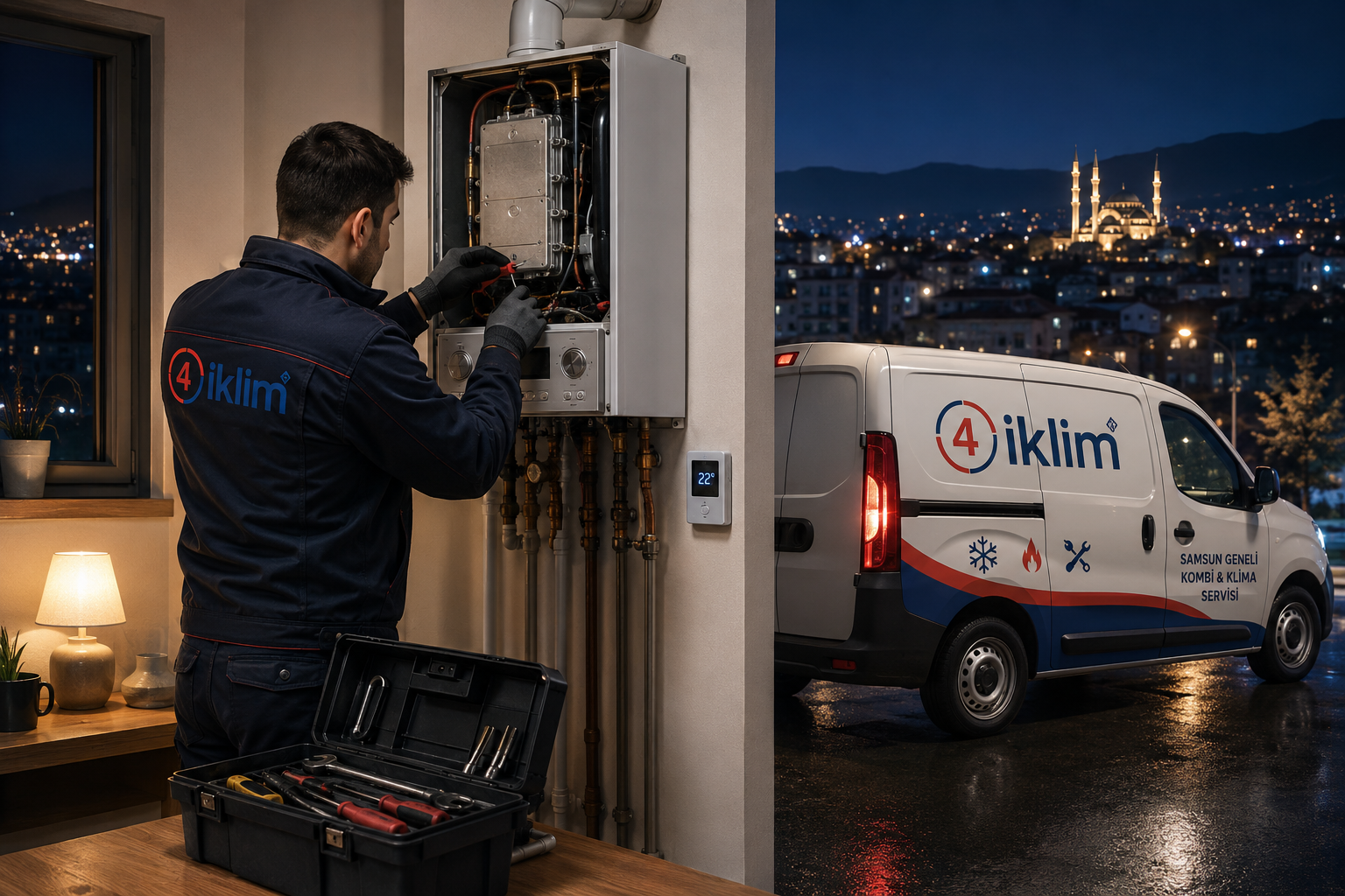Kombi arızası {v1} beklemez, biz de {v2}.